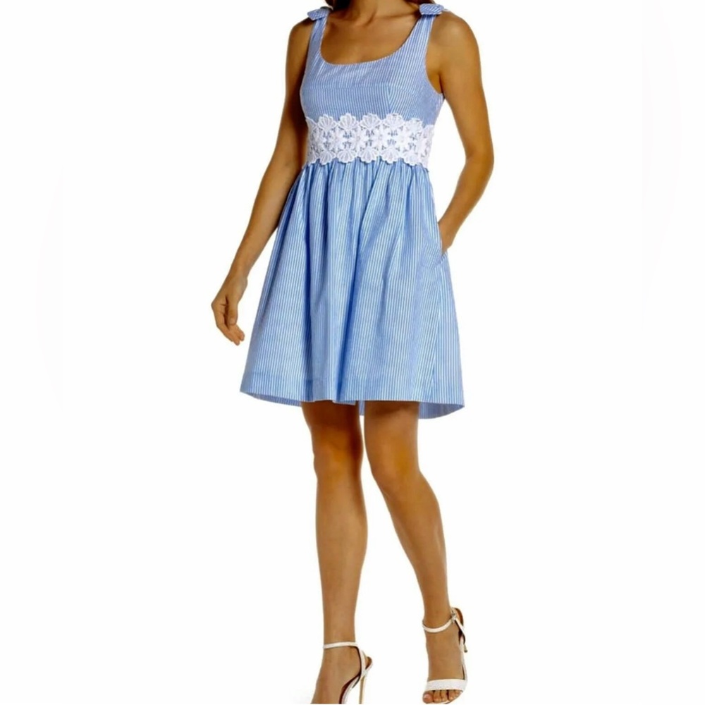 LILLY PULITZER TESSA DRESS  Coastal Blue Seersucker size 6 EUC